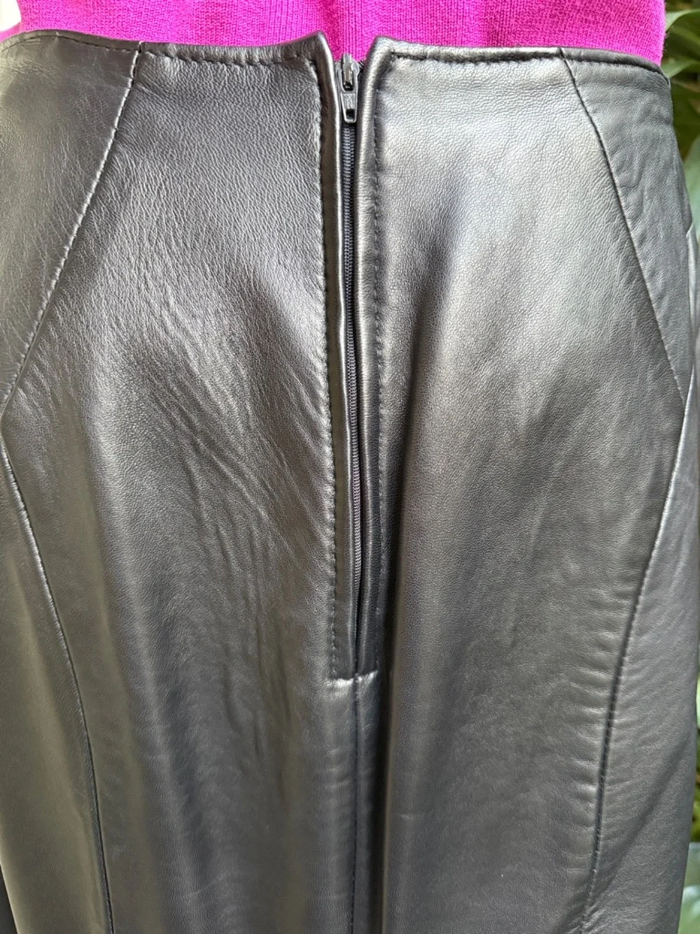 Vintage Positano black genuine leather midi skirt